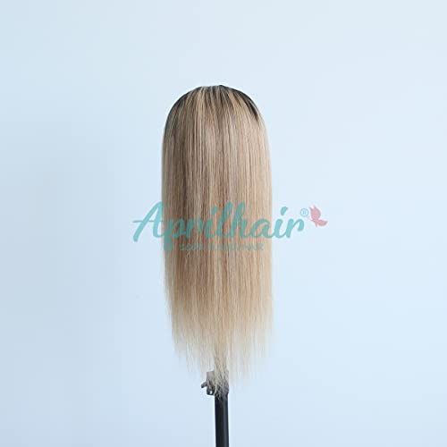 Pre-plucked Ombre #1B/27 Dark Root Honey Blonde 360 Lace Frontal Wigs Straight Glueless 150% Density Brazilian Virgin Human Hair With Baby Hair Full (20" inch, Straight) - Image 6