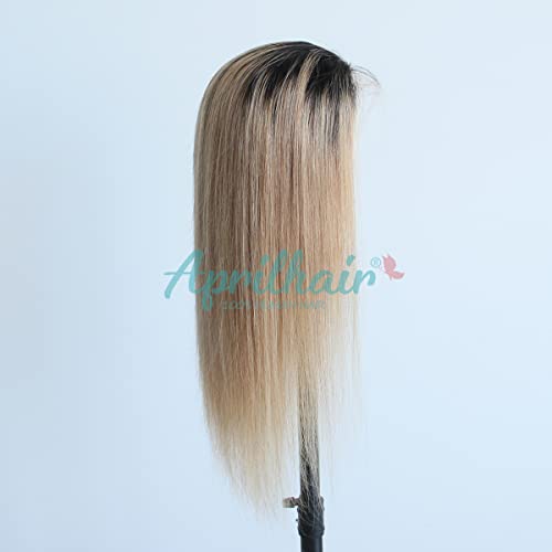 Pre-plucked Ombre #1B/27 Dark Root Honey Blonde 360 Lace Frontal Wigs Straight Glueless 150% Density Brazilian Virgin Human Hair With Baby Hair Full (20" inch, Straight) - Image 2