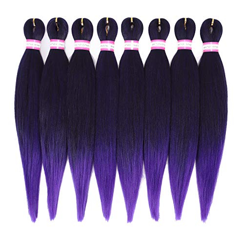 Pre-Stretched 20 Inch Yaki Straight Synthetic Braiding Hair Extensions 8 Packs #T1B/Purple - Image 7