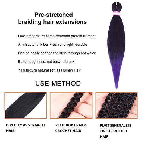 Pre-Stretched 20 Inch Yaki Straight Synthetic Braiding Hair Extensions 8 Packs #T1B/Purple - Image 2