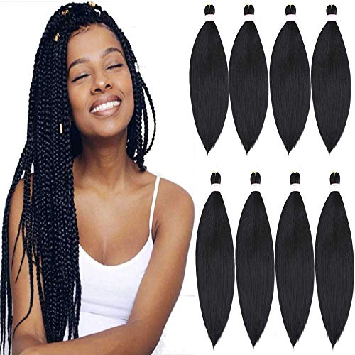 Pre Stretched Braiding Hair 8 Packs 24 Inch Professional Pre Stretched Crochet Hair For Human Braiding Or Twist Natural Black Yaki Perm Straight Synthetic Hair Extension For Women(24", 1B#)