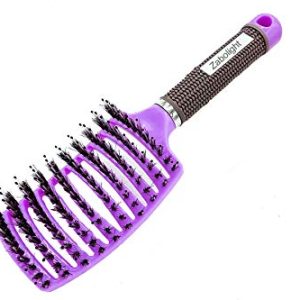 Premium Vent Boar Bristle Hair Brush Vented Detangling Oversize Hair Brush for Thick Long Curly Hair, Curved Fast Blow Drying Brush for Women & Men (Purple)