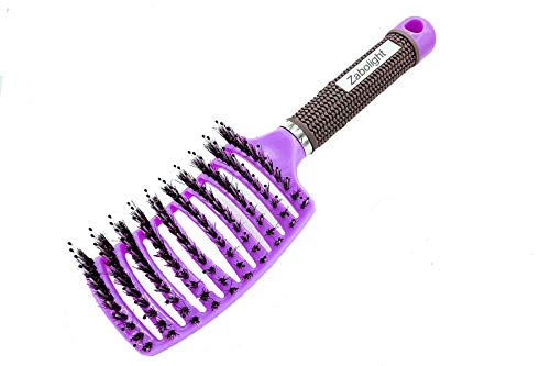 Premium Vent Boar Bristle Hair Brush Vented Detangling Oversize Hair Brush for Thick Long Curly Hair, Curved Fast Blow Drying Brush for Women & Men (Purple)