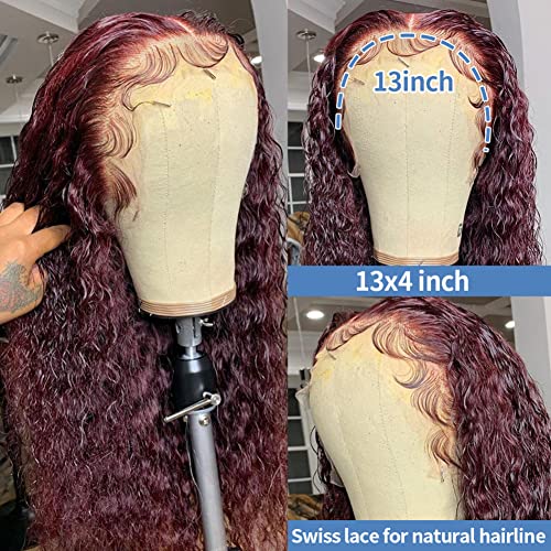 Preplucked Full 150% Density Kinky Curly Glueless Lace Front Human Hair Wigs Burgundy #99J Dark Red 18inch Ear to Ear Lace Frontal Human Hair Wigs with Baby Hair - Image 3