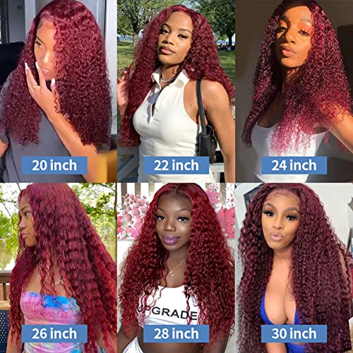 Preplucked Full 150% Density Kinky Curly Glueless Lace Front Human Hair Wigs Burgundy #99J Dark Red 18inch Ear to Ear Lace Frontal Human Hair Wigs with Baby Hair - Image 4