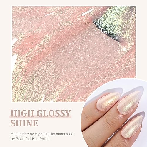 Press On Nails Almond, SHOWMORE Handmade Glitter Light Pink Pearlescent Fake Nails Medium Glue On Nails False Nails Stick On Nails in 12 Sizes 24 Nail Kit with Glue - Image 4