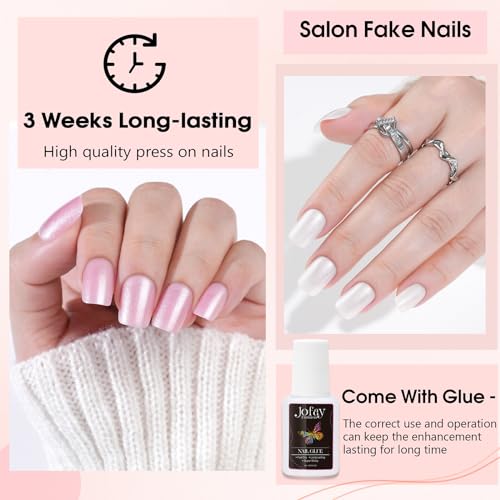 Press on Nails, Jofay Fashion False Nails Tips - Acrylic Nail Tips 10 Pack 240Pcs Nails Press on Acrylic nails Kit Green&Pink Glitter&White Solid Color Artificial False Nails With Nail 7ML Glue - Image 4