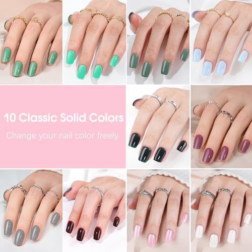 Press on Nails, Jofay Fashion False Nails Tips - Acrylic Nail Tips 10 Pack 240Pcs Nails Press on Acrylic nails Kit Green&Pink Glitter&White Solid Color Artificial False Nails With Nail 7ML Glue - Image 2