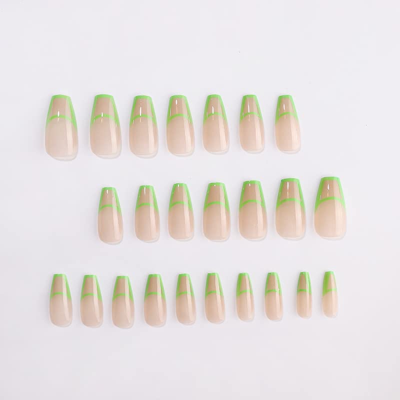 Press On Nails-Lime Fantasticlady,summer Medium,Coffin,Green Wavy Design,Green Swirls,Ballerina,Acrylic,Full Cover Glossy Reusable False Nails for Women & Girls 24pcs - Image 7