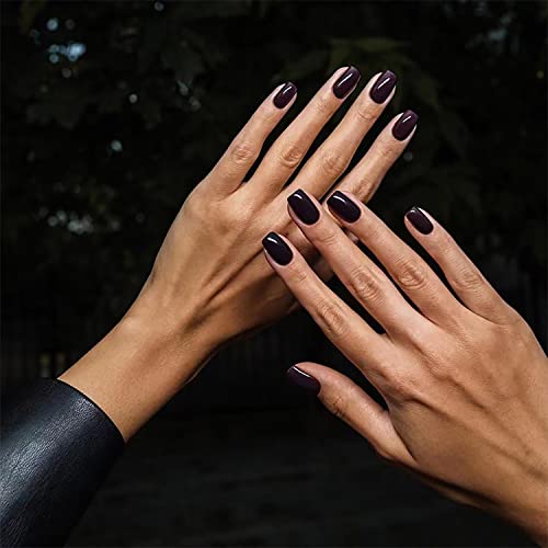 Press on Nails Medium Square Black Purple Fake Nails Spring Solid Color False Nails Medium Coffin Full Cover Nail Tips Glossy Stick on Nails for Women Reusable Full Cover Gel Nails 24 Pcs