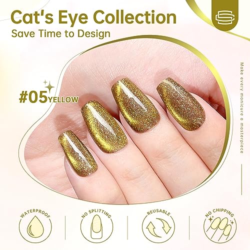 Press On Nails Reusable Handmade CatEye Sparkle Manicure Glitter Effect Custom Nail Medium Coffin Retro Green 10Pics With Professional Nail Kit (M) - Image 3