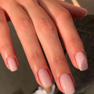 Press On Nails Short - Aegenacess Square Press On Nails, Jelly Pink Stick On Nails, Semi-Transparent Glue On Nails with Stickers, Solid Color Fake Nails in 12 Size - 24PCS False Nail Kit
