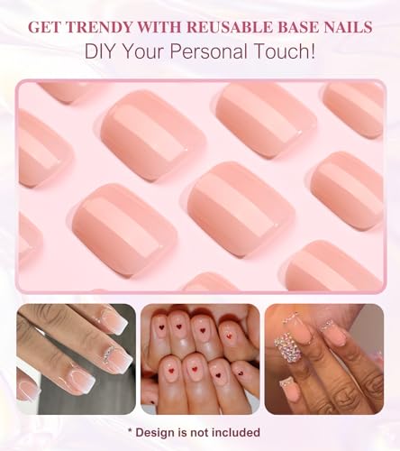 Press On Nails Short - Aegenacess Square Press On Nails, Jelly Pink Stick On Nails, Semi-Transparent Glue On Nails with Stickers, Solid Color Fake Nails in 12 Size - 24PCS False Nail Kit - Image 4