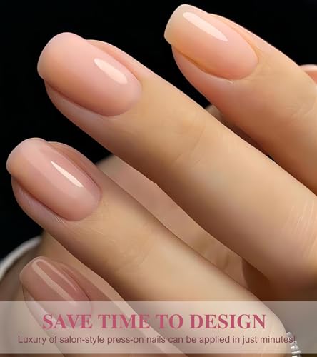 Press On Nails Short - Aegenacess Square Press On Nails, Jelly Pink Stick On Nails, Semi-Transparent Glue On Nails with Stickers, Solid Color Fake Nails in 12 Size - 24PCS False Nail Kit - Image 3