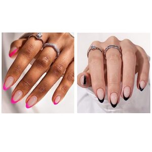 Press On Nails Short - Made by Soft Gel Light Weight & Fit Perfectly, BTArtbox Netural French Nails and Pink Fake Nail with Nail Glue, Stick On Nails in 15 Sizes - Berry French & French Black