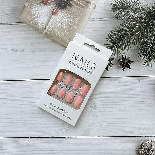 Press on Nails Short Square Fake Nails Acrylic Glue on Nails Pink False Nails with Glitter Designs Acrylic Artificial Glossy Nails Full Cover Stick on Nails for Women 24Pcs - Image 5