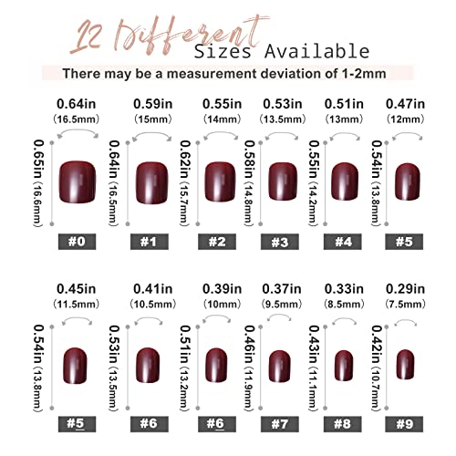 Press on Nails Short Square - Kikmoya Burgundy Solid Glossy False Fake Nails - 24pcs Squoval Stick on Nails for Women - Image 5
