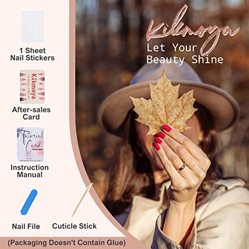 Press on Nails Short Square - Kikmoya Burgundy Solid Glossy False Fake Nails - 24pcs Squoval Stick on Nails for Women - Image 7