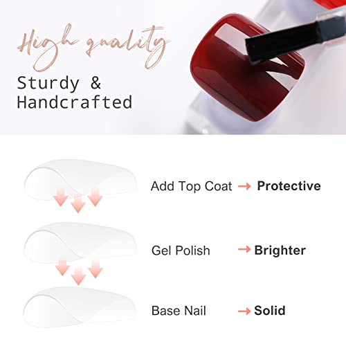 Press on Nails Short Square - Kikmoya Burgundy Solid Glossy False Fake Nails - 24pcs Squoval Stick on Nails for Women - Image 2