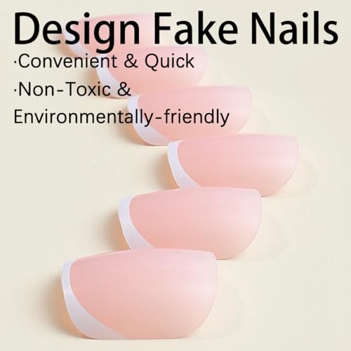 Press on Nails Short White French Tip Press on Nails Square Shape Fake Nails Glossy Pink Glue on Nails with White Tips Designs Cute Square French Stick on Nails Short for Women, 24Pcs - Image 3