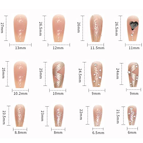 Press on Nails Square Medium Length, Coffin Shape Full Cover Reusable False Nails with Glue, Stick on Nails with Love Heart Rhinestone Designs, Artificial Acrylic Fake Nails for Women, Glue on Nails - Image 3