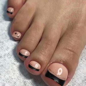 Press On Toenails for Women, ANYOS Short French Tip Arcylic Fake Toe Nails, Big Square False Toes Nails,24 Pcs Artificial (French Black Tip)