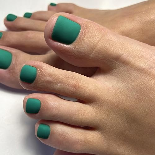 Press on Toenails,Xcreando Neutral Easy Fake Toenails Acrylic Full Cover Gel False Nails Simple Mani for Women Girl Daily Working (matte green)