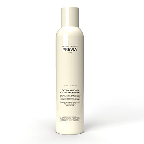 PREVIA Extra Strong No Gas Hairspray - Hair Styling and Finishing Spray with Organic Verbascum Flower (11.8 oz)