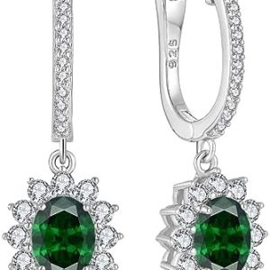 Princess Diana Hoop Earrings Oval 6 x 8 mm Sun Stone Earrings 925 Sterling Silver Solitaire Hoop Dangle Drop Earrings