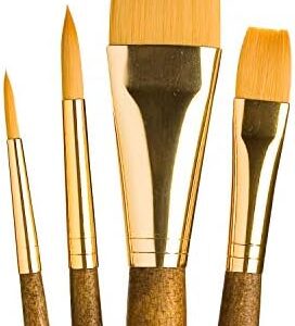 Princeton Real Value, Series 9100, Paint Brush Sets for Acrylic, Oil & Watercolor Painting, Syn-Gold Taklon (Rnd 4, 8, Wash 1/2, 1)