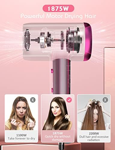 PRITECH 1875W Ionic Hair Dryer with Concentrator, Quiet & Portable for Travel - Image 2