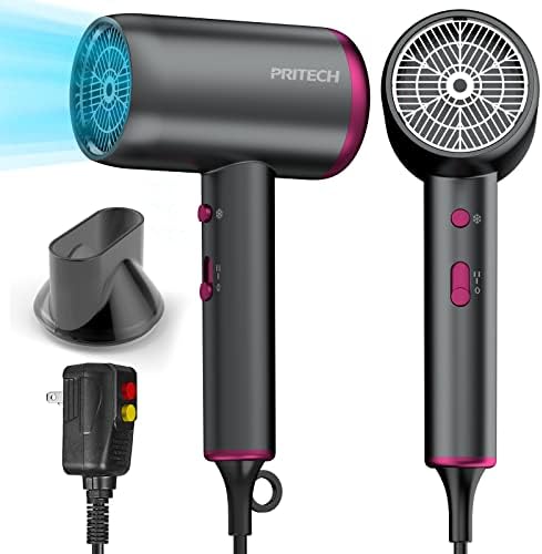 PRITECH 1875W Ionic Hair Dryer with Concentrator, Quiet & Portable for Travel