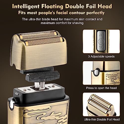 Professional Hair Clippers for Men,Hair Clippers+T-Blade Trimmer+Electric Shaver+Nose Hair Trimmer Set,4 in 1 Cordless Barber Hair Cutting Kit LCD Display Gifts (Gold) - Image 3