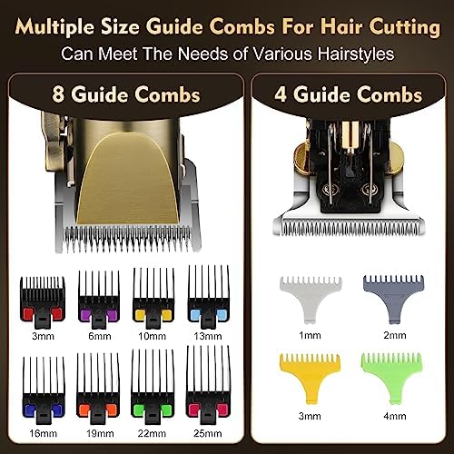 Professional Hair Clippers for Men,Hair Clippers+T-Blade Trimmer+Electric Shaver+Nose Hair Trimmer Set,4 in 1 Cordless Barber Hair Cutting Kit LCD Display Gifts (Gold) - Image 6