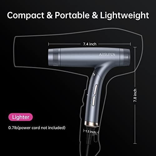 Professional Hair Dryer with Powerful Brushless Motor, Lightweight Foldable Dual Ionic Blow Dryer, 12 Modes, Super Quiet, High Speed for Fast Drying with Magnetic Nozzle, for Travel Salon Home - Image 8