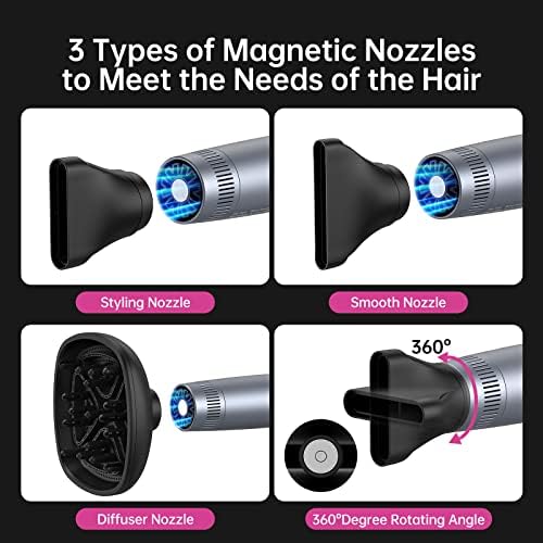Professional Hair Dryer with Powerful Brushless Motor, Lightweight Foldable Dual Ionic Blow Dryer, 12 Modes, Super Quiet, High Speed for Fast Drying with Magnetic Nozzle, for Travel Salon Home - Image 7