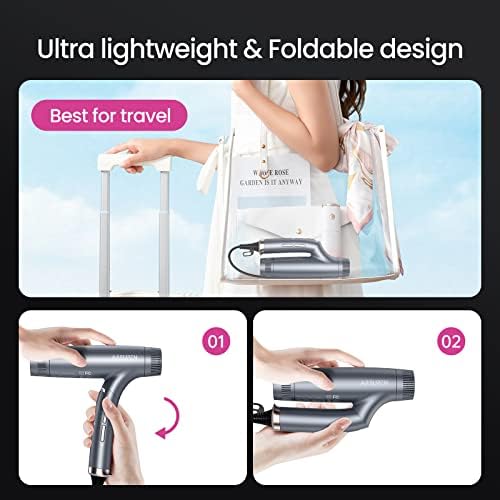 Professional Hair Dryer with Powerful Brushless Motor, Lightweight Foldable Dual Ionic Blow Dryer, 12 Modes, Super Quiet, High Speed for Fast Drying with Magnetic Nozzle, for Travel Salon Home - Image 4