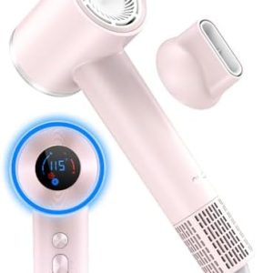 Professional High Speed Hair Dryer, Negative Ionic Blow Dryer with 110000 RPM Brushless Motor, Lightweight Low Noise Thermo-Control Hairdryer with Nozzle for Home, Travel (Pink)