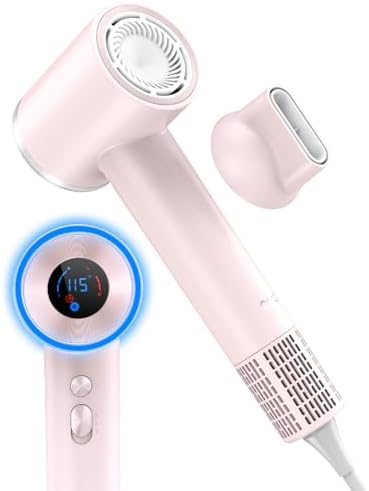 Professional High Speed Hair Dryer, Negative Ionic Blow Dryer with 110000 RPM Brushless Motor, Lightweight Low Noise Thermo-Control Hairdryer with Nozzle for Home, Travel (Pink)