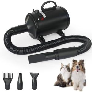Professional High Velocity Dog Grooming Dryer, 2800W, Adjustable Speed & Heat, 3 Nozzles Included