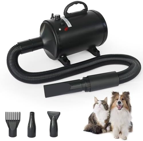 Professional High Velocity Dog Grooming Dryer, 2800W, Adjustable Speed & Heat, 3 Nozzles Included