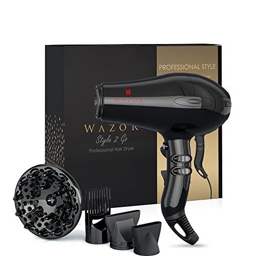 Professional Ionic Hair Dryer, 1875W Salon Blow Dryer with Powerful AC Motor, 2 Speed and 3 Heat Settings for Fast Drying, Compact Hair Dryer with Diffuser & Comb & 2 Nozzles for Home Salon, Black