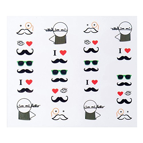 Professional Nail Art Salon Quality Card of 20pcs Stickers / Decals Decorations With Funny French Moustache Faces Designs / Patterns In Black And Red Colors By VAGA - Image 2