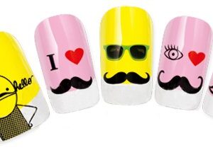 Professional Nail Art Salon Quality Card of 20pcs Stickers / Decals Decorations With Funny French Moustache Faces Designs / Patterns In Black And Red Colors By VAGA
