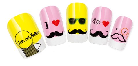 Professional Nail Art Salon Quality Card of 20pcs Stickers / Decals Decorations With Funny French Moustache Faces Designs / Patterns In Black And Red Colors By VAGA
