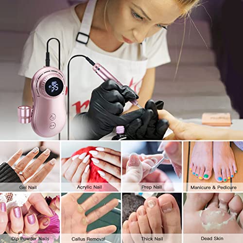 Professional Nail Drill 35000 RPM Rechargeable Electric Nail Drill Machine Portable Acrylic Nail Drill with 11 Pcs Nail Drill Bits for Acrylic Nails, Gel Nails, Manicure Pedicure Polishing - Image 3