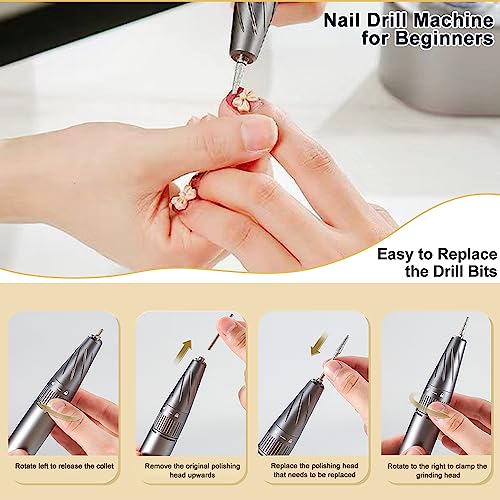 Professional Nail Drill Kit with Nail Curing Lamp,Electric Nail Filer Kit for Acrylic Nails,LCD Display Nail Drill Machine Manicure Pedicure Tool for Home Salon Use-Grey - Image 7