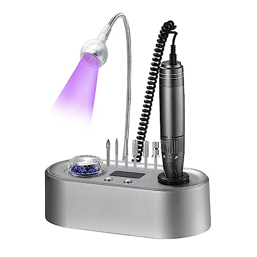 Professional Nail Drill Kit with Nail Curing Lamp,Electric Nail Filer Kit for Acrylic Nails,LCD Display Nail Drill Machine Manicure Pedicure Tool for Home Salon Use-Grey