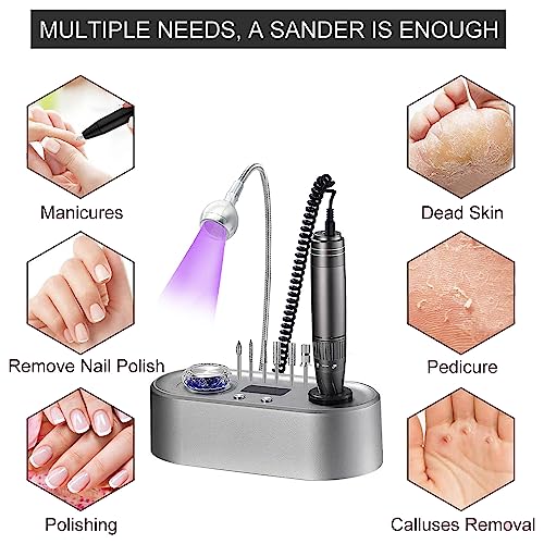 Professional Nail Drill Kit with Nail Curing Lamp,Electric Nail Filer Kit for Acrylic Nails,LCD Display Nail Drill Machine Manicure Pedicure Tool for Home Salon Use-Grey - Image 8