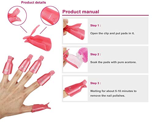 Professional Nail Polish Remover Tools Kit Set/10 Pcs Nail Polish Remover Clips/800 Pieces Nail Polish Remover Cotton Pads/1 Pc 100/180 Nail File/1 Pc Spoon Steel Nail Cleaner Tool - Image 2